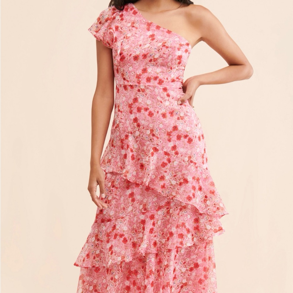 Floral One-Shoulder Pink Dress